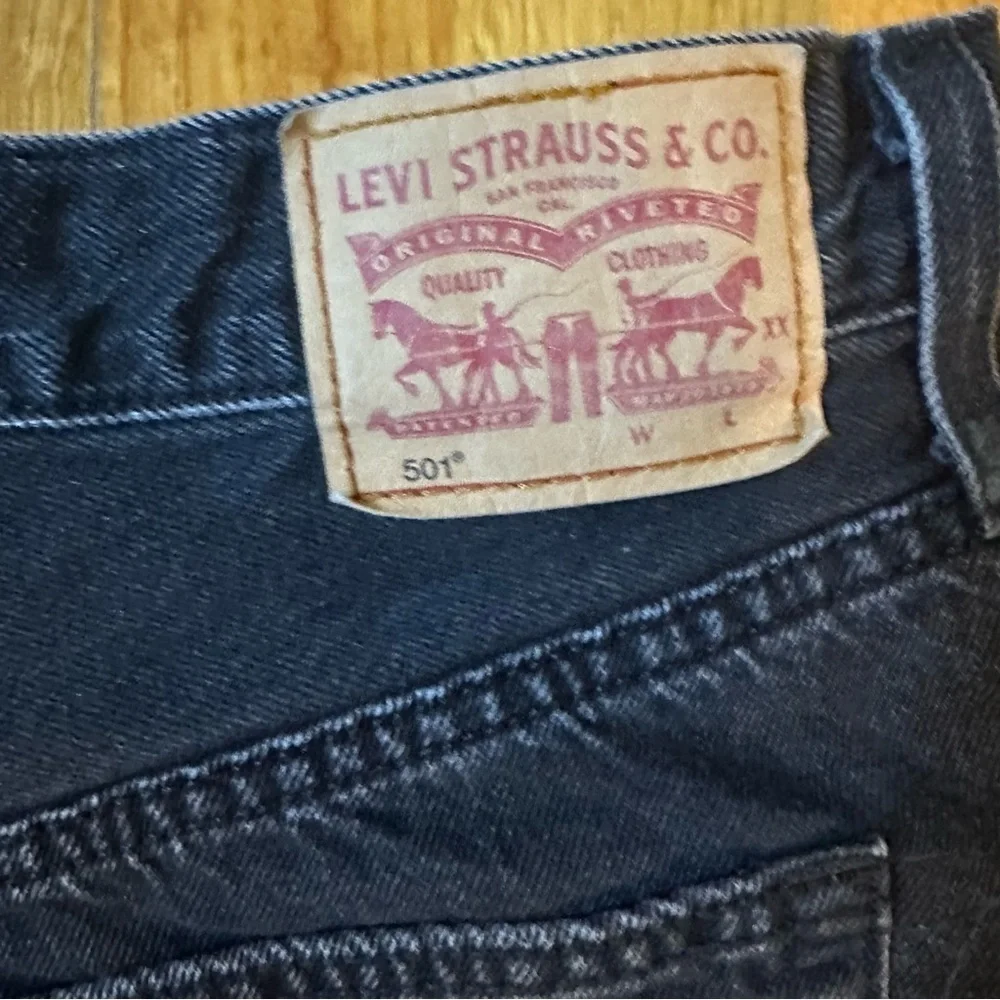 Levi’s Women’s Washed Black Denim Cut Off 501 Button Fly Shorts size 34 (O)
